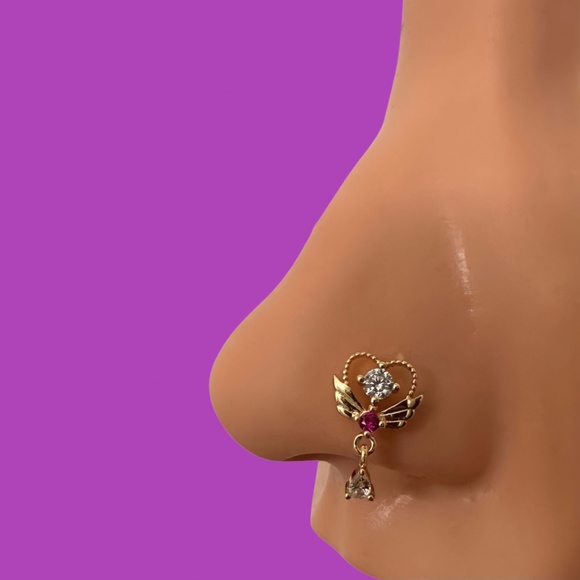 Dangle Heart with Wings Nose Stud - Picture 1 of 1